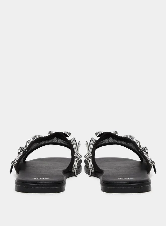 Styli  Black Embellished Bow Trim Mules for Women | Best Price UAE